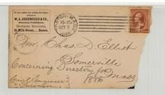 Mr. Chas. D. Elliot Somerville Mass 1885 W. A. Greenough & Co. Directory Publishers, Perkins Collection 1861 to 1933 Envelopes and Postcards
